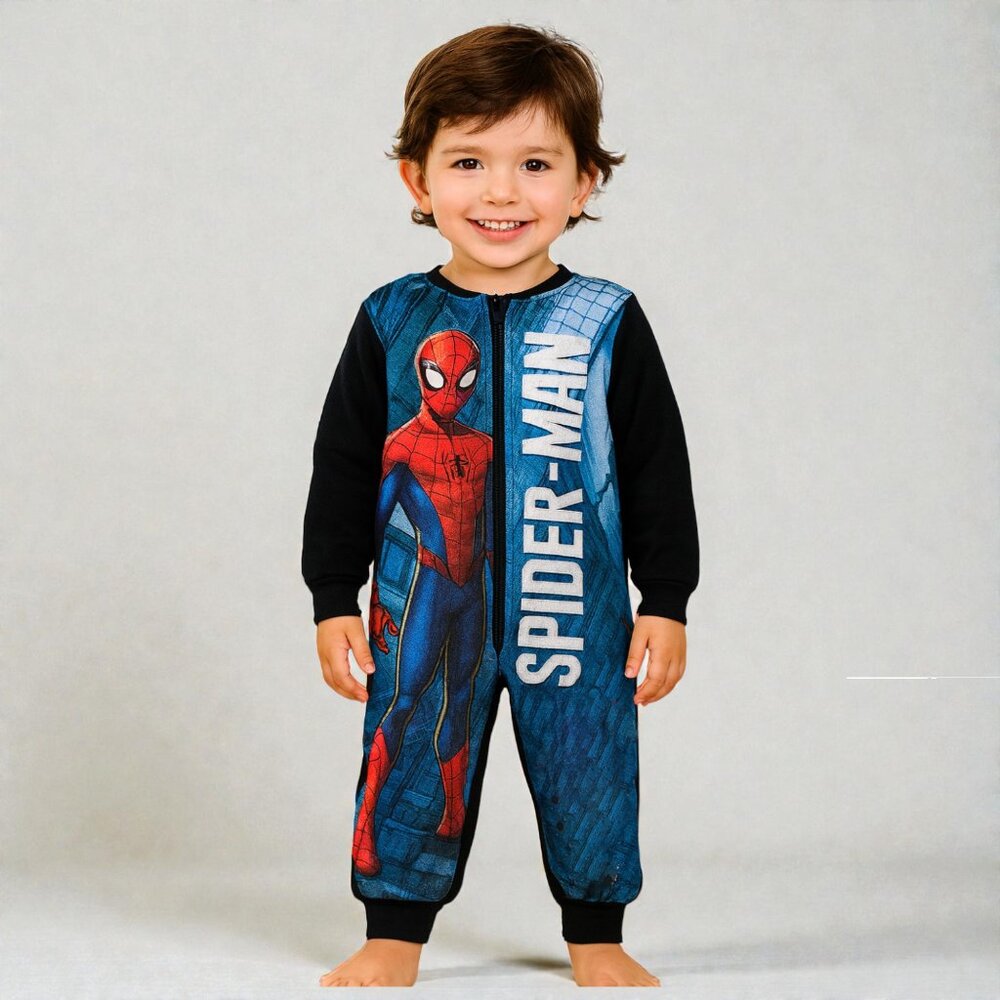 Kids Spider-Man Jumpsuit Pajama – Black Long Sleeve One-Piece